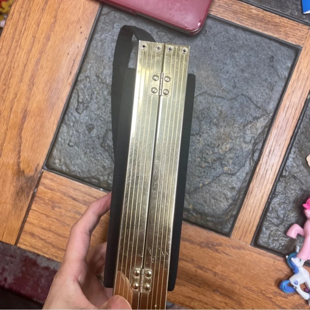 Vintage Black and Brass Box Purse Red Lining Hard Unique Hand Bag Clutch - Picture 3 of 7